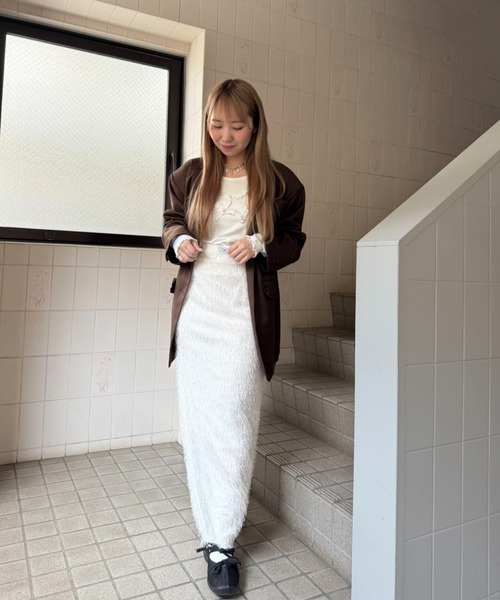 hugi(ハギ)の「SHAGGY SKIRT/シャギースカート(スカート・レディース・オフホワイト/サックスブルー・FREE)」の8枚目の写真