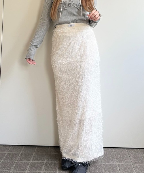 hugi(ハギ)の「SHAGGY SKIRT/シャギースカート(スカート・レディース・オフホワイト/サックスブルー・FREE)」の9枚目の写真