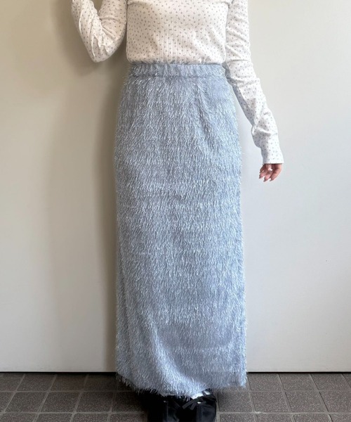 hugi(ハギ)の「SHAGGY SKIRT/シャギースカート(スカート・レディース・オフホワイト/サックスブルー・FREE)」の11枚目の写真