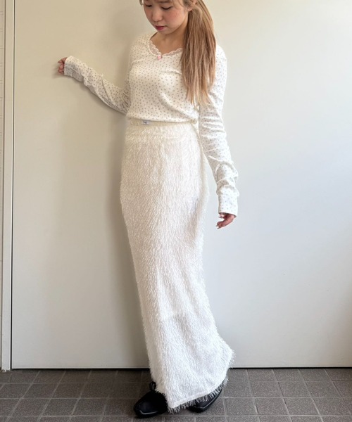 hugi(ハギ)の「SHAGGY SKIRT/シャギースカート(スカート・レディース・オフホワイト/サックスブルー・FREE)」の12枚目の写真