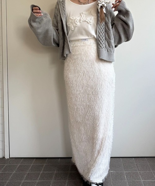 hugi(ハギ)の「SHAGGY SKIRT/シャギースカート(スカート・レディース・オフホワイト/サックスブルー・FREE)」の13枚目の写真