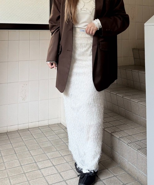 hugi(ハギ)の「SHAGGY SKIRT/シャギースカート(スカート・レディース・オフホワイト/サックスブルー・FREE)」の18枚目の写真