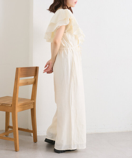 w closet（ダブルクローゼット）の「【２サイズ展開】フリル衿付きオールインワン（サロペット/オーバーオール・レディース・ブラック/グリーン/アイボリー・0/1）」の17枚目の写真