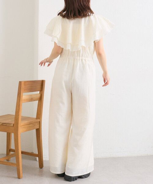 w closet（ダブルクローゼット）の「【２サイズ展開】フリル衿付きオールインワン（サロペット/オーバーオール・レディース・ブラック/グリーン/アイボリー・0/1）」の19枚目の写真