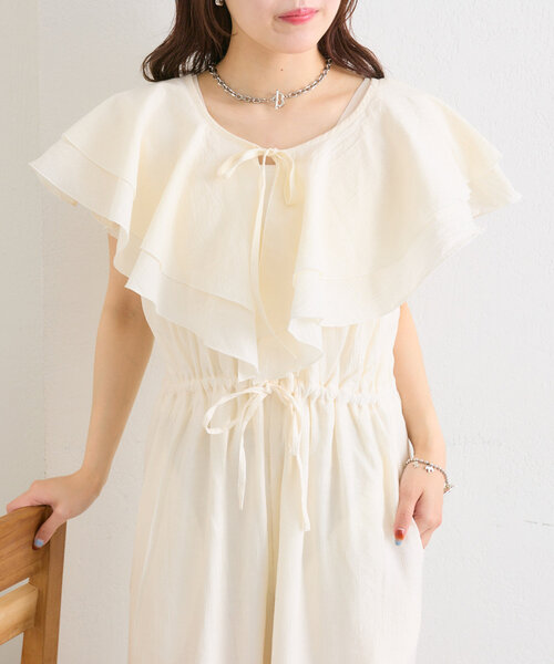 w closet（ダブルクローゼット）の「【２サイズ展開】フリル衿付きオールインワン（サロペット/オーバーオール・レディース・ブラック/グリーン/アイボリー・0/1）」の20枚目の写真