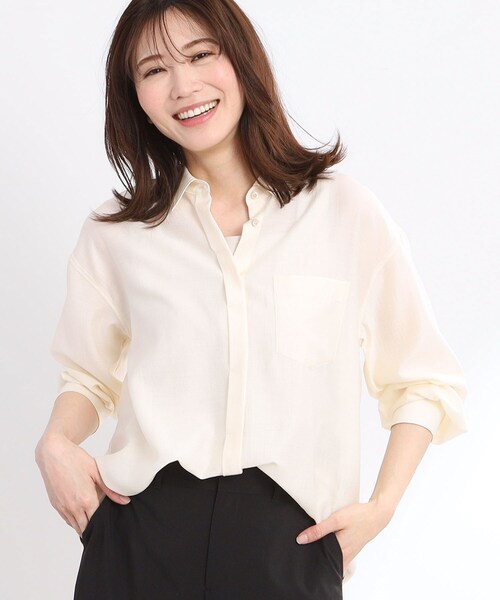 【夏SALE／接触冷感／マシンウォッシュ可】3WAYシアーシャツブラウス セール】【夏SALE／接触冷感／マシンウォッシュ可】3WAYシアー