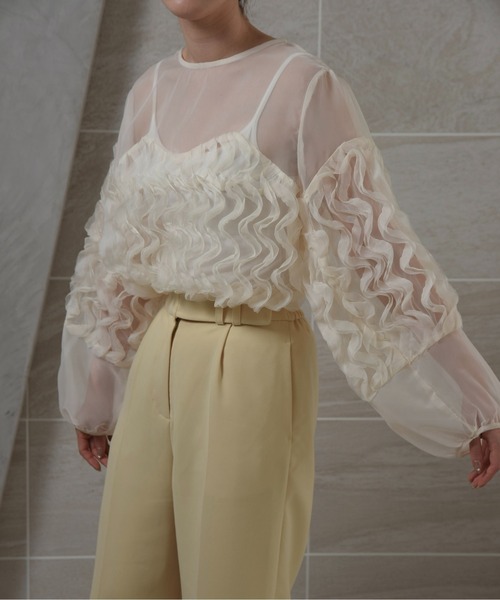 ブラウス シャツ wave design sheer blouse / ウェーブデザインシアーブラウス レディース セール】wave design sheer blouse / ウェーブデザインシアー