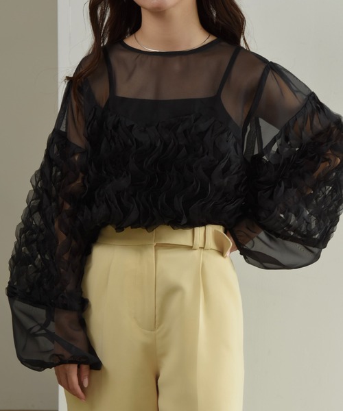 ブラウス シャツ wave design sheer blouse / ウェーブデザインシアーブラウス レディース セール】wave design sheer blouse / ウェーブデザインシアー