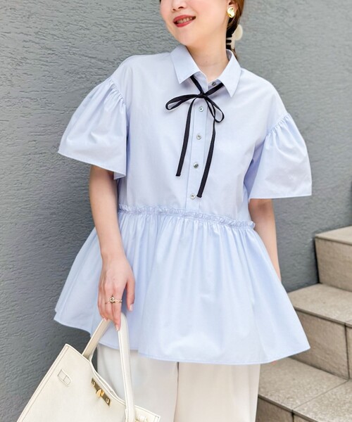 ノーリーズ　ペプラムリボンシャツブラウス NOLLEY'S Sophi ブラウス シャツ ペプラムリボンシャツブラウス