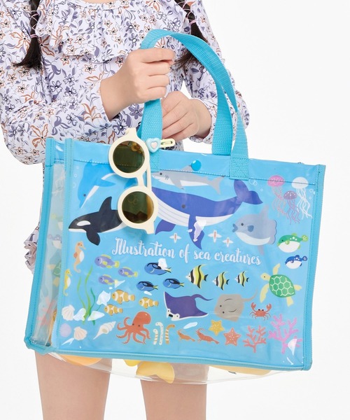 セール】キッズ 海水浴やプールに！パイピング×総柄クリアビニール