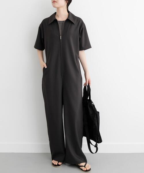 FORK&SPOON（フォークアンドスプーン）の「FORK&SPOON　5分袖オールインワン（サロペット/オーバーオール・レディース・ダークブラウン/ネイビー・1/2）」の2枚目の写真