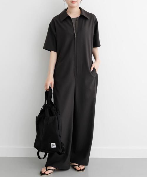 FORK&SPOON（フォークアンドスプーン）の「FORK&SPOON　5分袖オールインワン（サロペット/オーバーオール・レディース・ダークブラウン/ネイビー・1/2）」の3枚目の写真