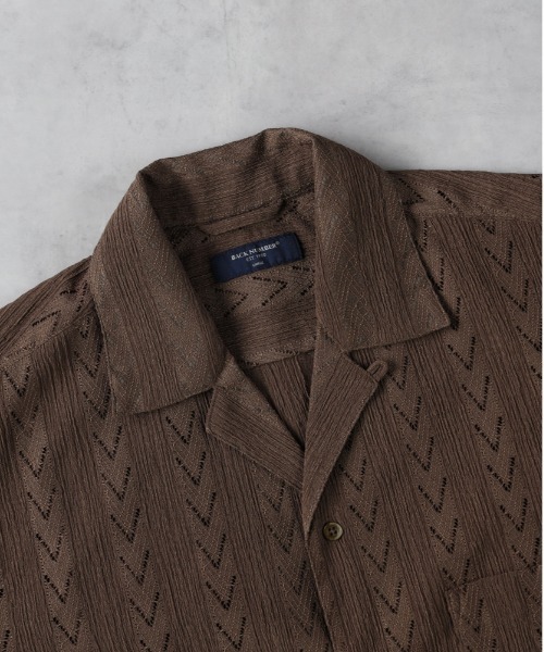 BACK NUMBER（バックナンバー）の「【BACK NUMBER】透かし編み半袖シャツ（シャツ/ブラウス・メンズ・ブラック/オフホワイト/ブラウン・L/XL/M）」の8枚目の写真