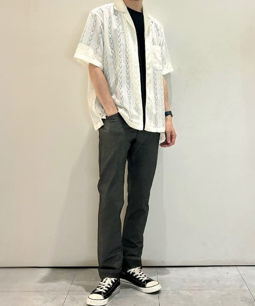 BACK NUMBER（バックナンバー）の「【BACK NUMBER】透かし編み半袖シャツ（シャツ/ブラウス・メンズ・ブラック/オフホワイト/ブラウン・L/XL/M）」の12枚目の写真