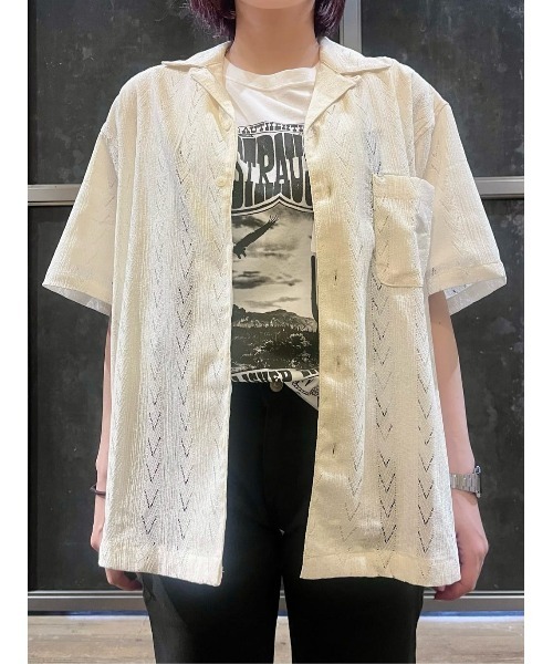 BACK NUMBER（バックナンバー）の「【BACK NUMBER】透かし編み半袖シャツ（シャツ/ブラウス・メンズ・ブラック/オフホワイト/ブラウン・L/XL/M）」の16枚目の写真