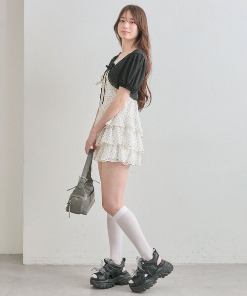 OLIVE des OLIVE ノースリーブシャツミニワンピース リボンボレロ セール】【SETアイテム】ボレロセットリボンミニワンピース