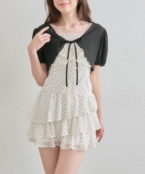 OLIVE des OLIVE ノースリーブシャツミニワンピース 袖リボンボレロ OLIVE des ワンピース ノースリーブシャツミニワンピース