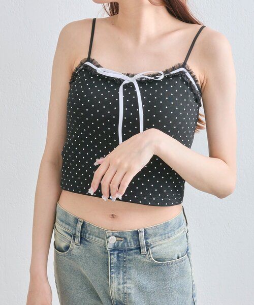 OLIVE des OLIVE(オリーブデオリーブ)の「【万能インナー】チュールフリルキャミソール(キャミソール・レディース・オフホワイト/ブラック/ホワイト・FREE)」の3枚目の写真