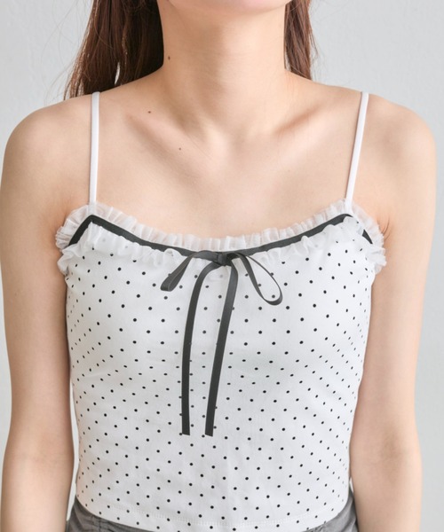 OLIVE des OLIVE(オリーブデオリーブ)の「【万能インナー】チュールフリルキャミソール(キャミソール・レディース・オフホワイト/ブラック/ホワイト・FREE)」の7枚目の写真