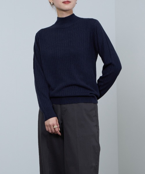 BALLANTYNE カシミヤ100% 半袖ハイネックニット ネイビー カシミヤタッチ リブハイネックニット（ニット/セーター）｜NAVY