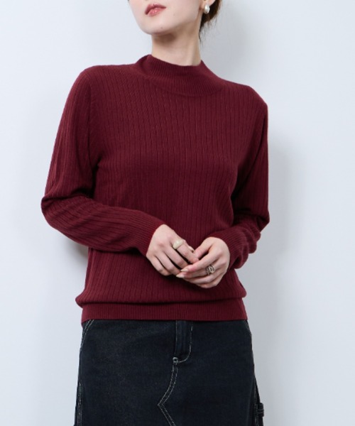 NAVY(ネイビー)の「カシミヤタッチ リブハイネックニット(ニット/セーター・レディース・バーガンディー/ネイビー/チャコール/グレイッシュベージュ/ブルーグリーン・L/M)」の14枚目の写真