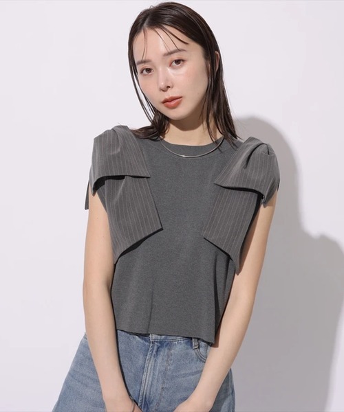 Mystrada(マイストラーダ)の「肩リボンニット(ニット/セーター・レディース・チャコールグレー・38)」の2枚目の写真