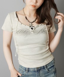 SPINNS(スピンズ)の「半袖カットソー/レースアップネック(Tシャツ/カットソー・レディース)」