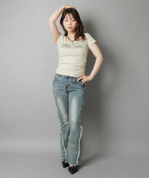 SPINNS(スピンズ)の「半袖カットソー/レースアップネック(Tシャツ/カットソー・レディース・アイボリー/ベージュ/チャコール・ONESIZE)」の22枚目の写真