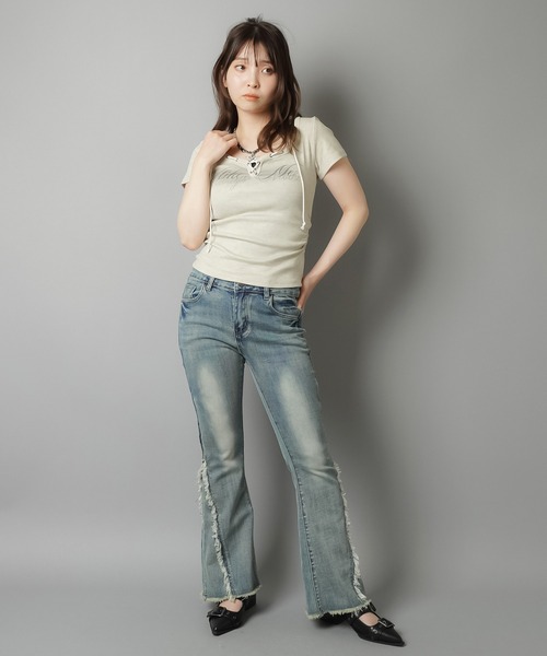 SPINNS(スピンズ)の「半袖カットソー/レースアップネック(Tシャツ/カットソー・レディース・アイボリー/ベージュ/チャコール・ONESIZE)」の20枚目の写真