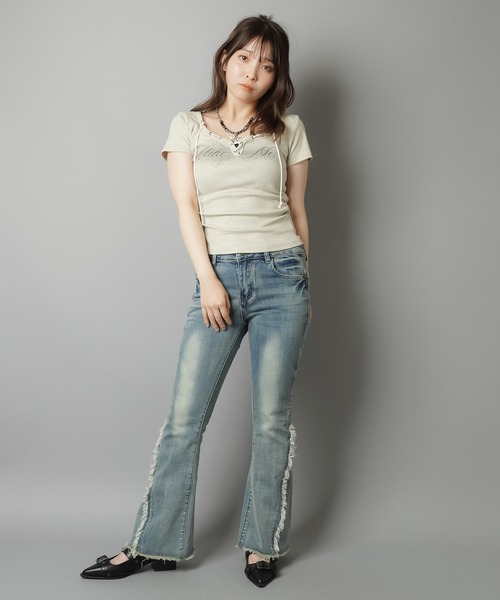 SPINNS(スピンズ)の「半袖カットソー/レースアップネック(Tシャツ/カットソー・レディース・アイボリー/ベージュ/チャコール・ONESIZE)」の19枚目の写真