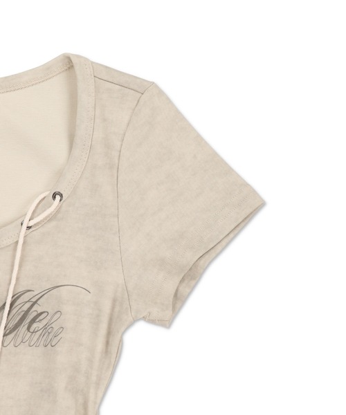 SPINNS(スピンズ)の「半袖カットソー/レースアップネック(Tシャツ/カットソー・レディース・アイボリー/ベージュ/チャコール・ONESIZE)」の4枚目の写真