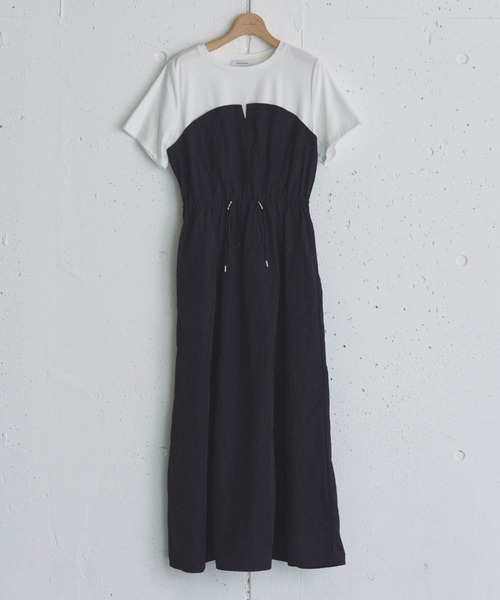 Doux archives（ドゥアルシーヴ）の「カットドッキングドロストワンピース（ワンピース・レディース・オリーブ/ブラック/モカ・38）」の2枚目の写真