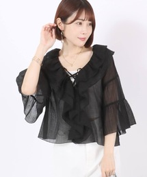 Salong hameu | ラッフル襟 フリル 縦シボシアーシャツ/ブラウス レディース(シャツ/ブラウス)