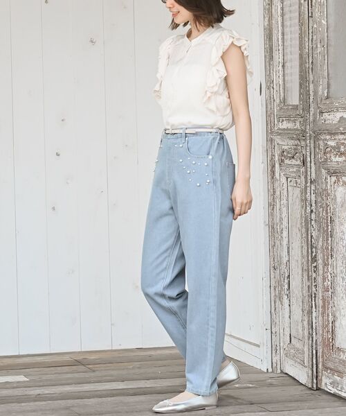 【新品タグなし】パールつきデニムパンツ パール付デニムパンツ | AND ON JIONE STORE（アンドオン