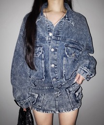 me+em select（ミームセレクト）の「【 セットアップ着用可能 】ヴィンテージケミカルブリーチアウトポケットクロップドデニムジャケット/ vintage chemical bleach outpocket cropped denim jacket（デニムジャケット）」