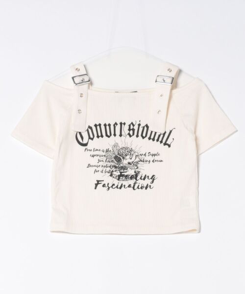 GORGE(ゴージ)の「《肩ベルト×ロゴプリント》レディース テレコ半袖トップス オフショル風 春夏秋(Tシャツ/カットソー・レディース・ブラック/オフホワイト/ブルー・F)」の11枚目の写真