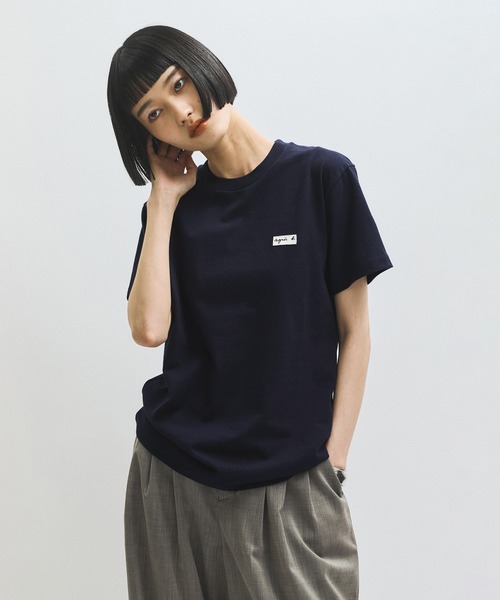 agnes b ADAM ET ROPE BOX ロゴ ロンT Tシャツ 黒 agnes b. pour ADAM ET ROPE' 】BOX LOGO T-shirts（Tシャツ
