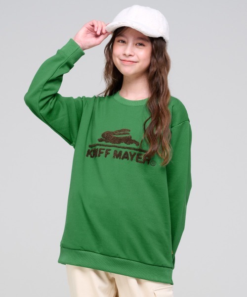 KRIFF MAYER Kid's Collection(クリフメイヤーキッズコレクション)の「サガラ刺繍裏起毛クルー(ロゴ)(スウェット・キッズ・ナチュラル/ベージュ/チャコール/カラフル/グリーン/レッド/ブラウン/パープル・170/160/150/130/120/140)」の5枚目の写真