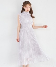 tocco closet | リボン＆フリル付きウエストシャーリングリボンプリントプリーツワンピース(ワンピース)