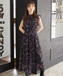 tocco closet | リボン＆フリル付きウエストシャーリングリボンプリントプリーツワンピース(ワンピース)