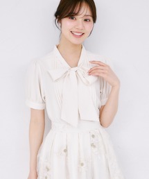 【ZOZO限定】ピンタック半袖ボウタイブラウス