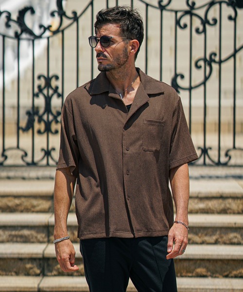 JOKER（ジョーカー）の「楊柳オープンカラー半袖シャツ メンズ 開襟 カジュアル ネイビー ブラック（シャツ/ブラウス・メンズ・ブラック/ネイビー/モカ・M/L/LL）」の3枚目の写真