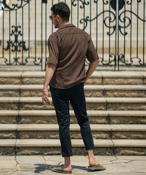 JOKER（ジョーカー）の「楊柳オープンカラー半袖シャツ メンズ 開襟 カジュアル ネイビー ブラック（シャツ/ブラウス・メンズ・ブラック/ネイビー/モカ・M/L/LL）」の6枚目の写真