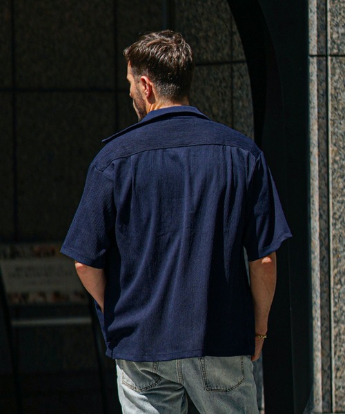 JOKER（ジョーカー）の「楊柳オープンカラー半袖シャツ メンズ 開襟 カジュアル ネイビー ブラック（シャツ/ブラウス・メンズ・ブラック/ネイビー/モカ・M/L/LL）」の9枚目の写真