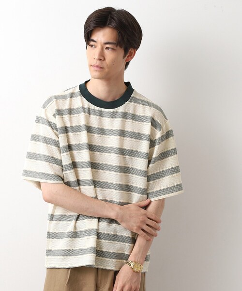 THE SHOP TK (ザ ショップ ティーケー )の「変形ボーダー半袖Tシャツ【洗濯機OK】(Tシャツ/カットソー・メンズ・カーキ系2/ネイビー系2/モスグリーン系2・02/03/04)」の3枚目の写真