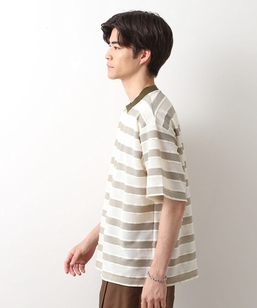THE SHOP TK (ザ ショップ ティーケー )の「変形ボーダー半袖Tシャツ【洗濯機OK】(Tシャツ/カットソー・メンズ・カーキ系2/ネイビー系2/モスグリーン系2・02/03/04)」の4枚目の写真
