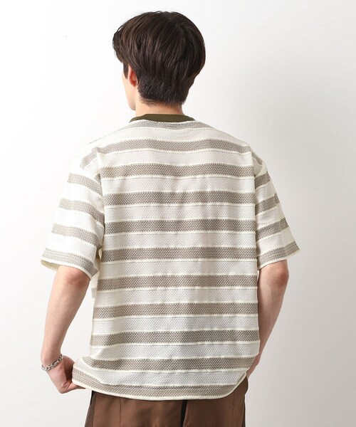 THE SHOP TK (ザ ショップ ティーケー )の「変形ボーダー半袖Tシャツ【洗濯機OK】(Tシャツ/カットソー・メンズ・カーキ系2/ネイビー系2/モスグリーン系2・02/03/04)」の5枚目の写真