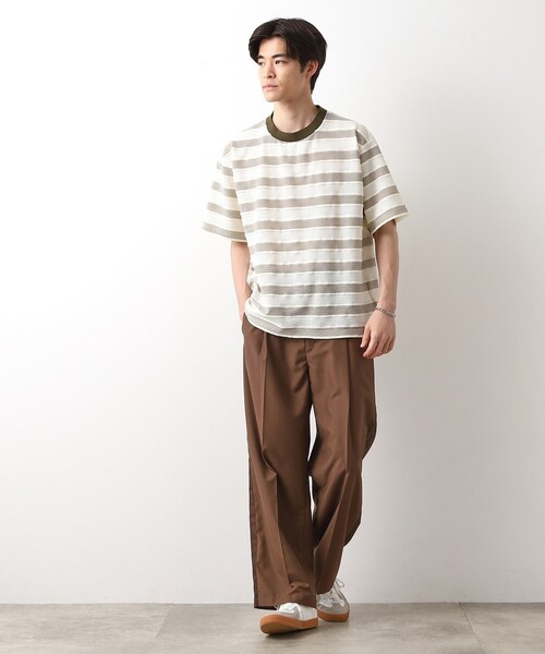 THE SHOP TK (ザ ショップ ティーケー )の「変形ボーダー半袖Tシャツ【洗濯機OK】(Tシャツ/カットソー・メンズ・カーキ系2/ネイビー系2/モスグリーン系2・02/03/04)」の6枚目の写真