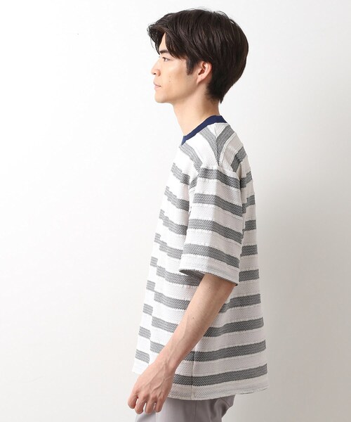 THE SHOP TK (ザ ショップ ティーケー )の「変形ボーダー半袖Tシャツ【洗濯機OK】(Tシャツ/カットソー・メンズ・カーキ系2/ネイビー系2/モスグリーン系2・02/03/04)」の8枚目の写真