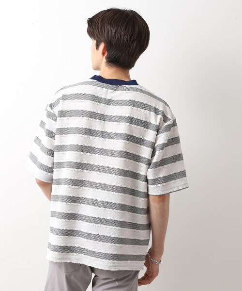 THE SHOP TK (ザ ショップ ティーケー )の「変形ボーダー半袖Tシャツ【洗濯機OK】(Tシャツ/カットソー・メンズ・カーキ系2/ネイビー系2/モスグリーン系2・02/03/04)」の9枚目の写真
